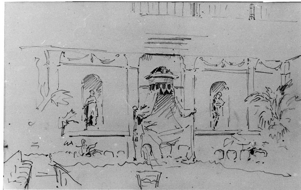Sala da cerimonia con baldacchino centrale (disegno) di Joris Pio (sec. XIX)