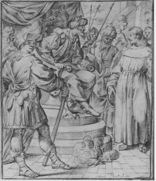 san Francesco d'Assisi davanti al sultano d'Egitto (disegno) di Mazzucchelli Pier Francesco detto Morazzone (attribuito) (sec. XVII)