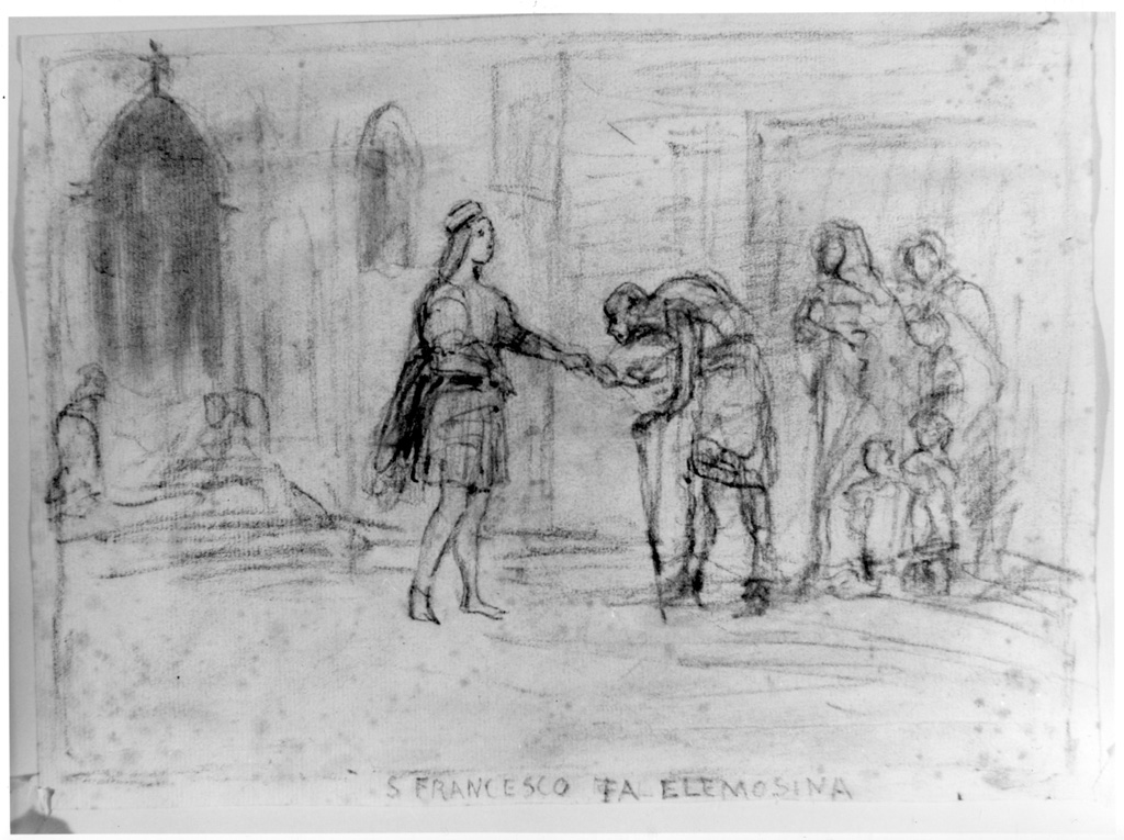 elemosina di san Francesco d'Assisi (disegno) - ambito tedesco (sec. XIX)