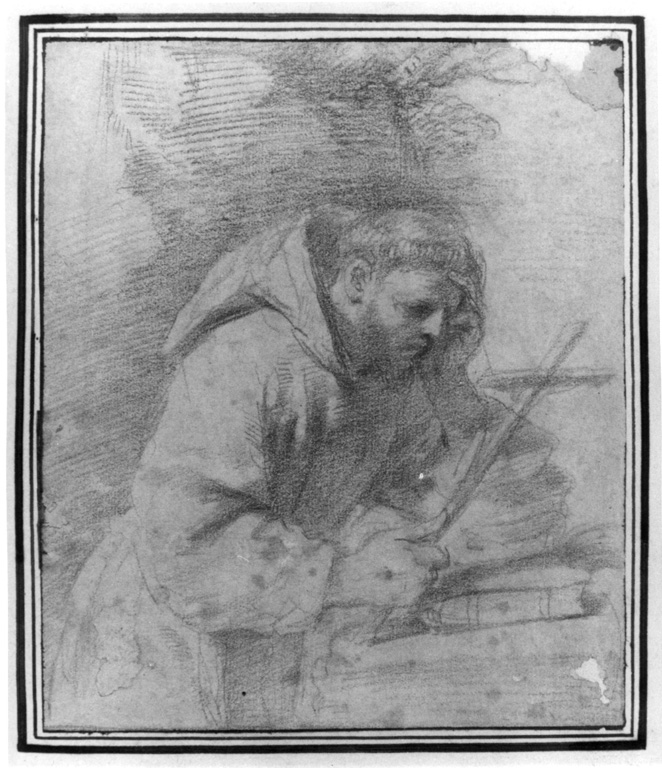 san Francesco d'Assisi in meditazione (disegno) di Barbieri Giovan Francesco detto Guercino (attribuito) (terzo quarto sec. XVII)