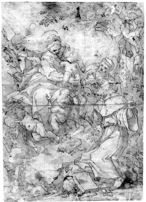 San Francesco d'Assisi riceve Gesù Bambino dlla Madonna (disegno) di Piola Domenico (attribuito) (sec. XVII)
