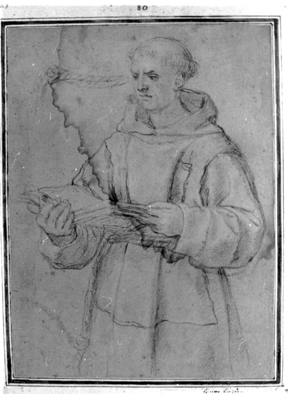 Frate minore con libro aperto nelle mani (disegno) - ambito tosco-umbro (metà sec. XVII)