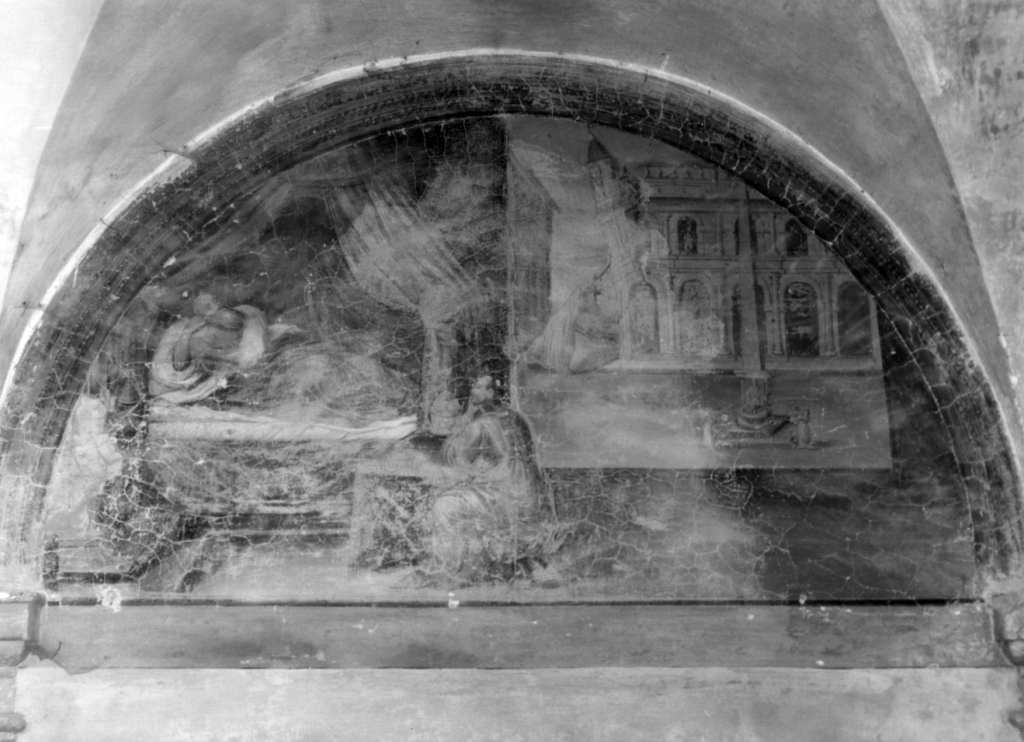 papa Innocenzo III vede in sogno San Francesco d'Assisi sostenere la basilica Lateranense (dipinto) di Nasini Francesco da Castel del Piano (sec. XVII)