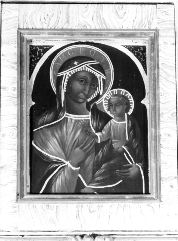 Madonna con personaggi che implorano il suo aiuto (dipinto) - ambito laziale (sec. XX)
