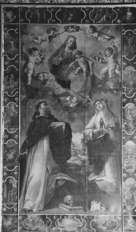 Madonna del Rosario con San Domenico e Santa Caterina da Siena (dipinto, complesso decorativo) di Nasini Francesco da Castel del Piano (sec. XVII)