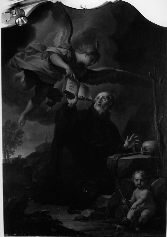 l'angelo dà la regola al beato Pietro da Pisa (dipinto) di Trevisani Francesco (secondo quarto sec. XVIII)