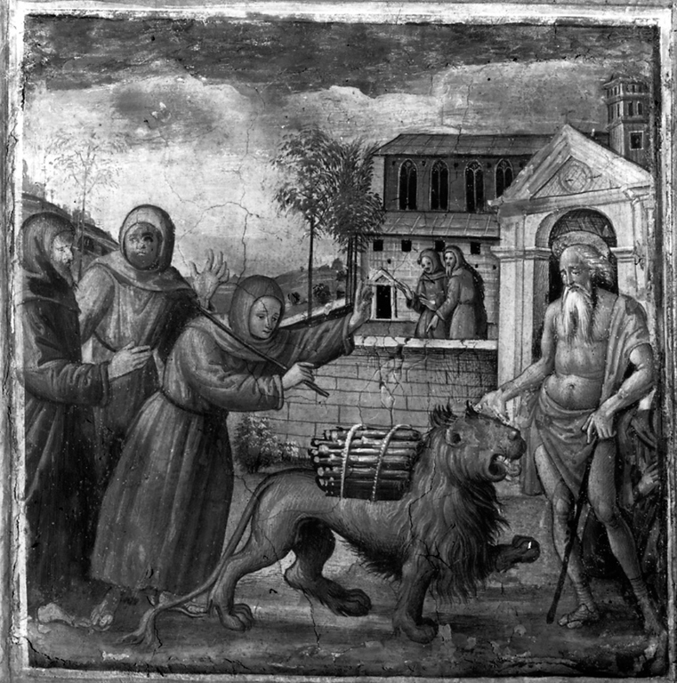 san Girolamo addomestica il leone (dipinto) di Peruzzi Baldassarre (e aiuti) (sec. XVI)