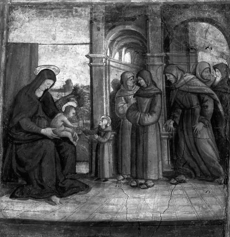 sant'Onofrio bambino riceve il pane da Gesù bambino (dipinto) di Peruzzi Baldassarre (e aiuti) (sec. XVI)