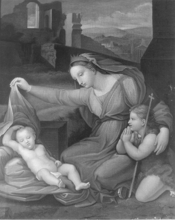 Madonna del diadema, Madonna con Bambino addormentato e s. Giovannino (dipinto) - ambito francese (sec. XVII)