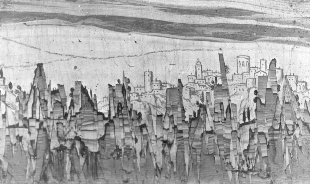 Paesaggio con borgo cittadino (dipinto) - artigianato toscano (secc. XVII/ XVIII)
