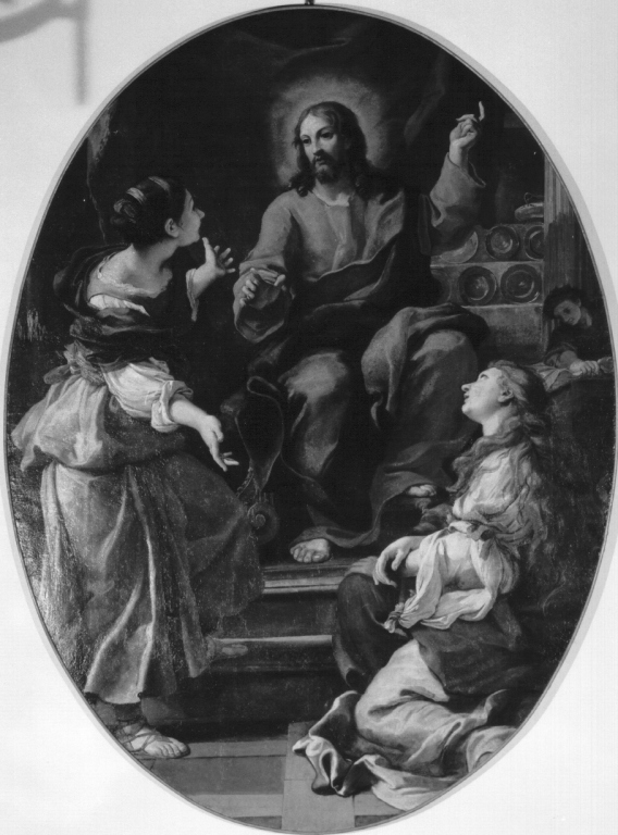 apparizione di Cristo a Santa Marta e Santa Maria Maddalena (dipinto) di Courtois Jacques detto Borgognone (sec. XVII)