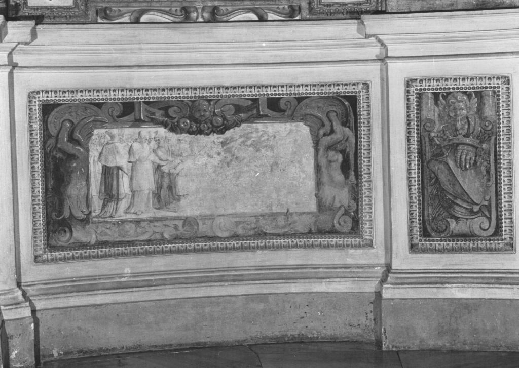 il papa esamina un oggetto presentatogli da un uomo (dipinto) di Mannozzi Giovanni detto Giovanni da San Giovanni (attribuito) (secondo quarto sec. XVII)