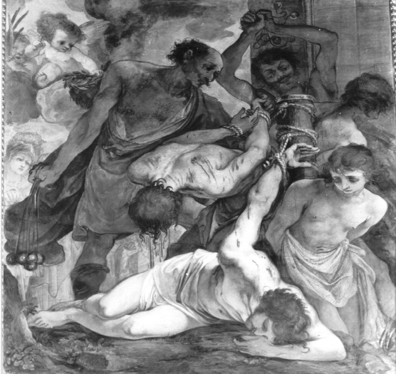 flagellazione dei Santi Quattro Coronati con i piombi (dipinto) di Mannozzi Giovanni detto Giovanni da San Giovanni (sec. XVII)