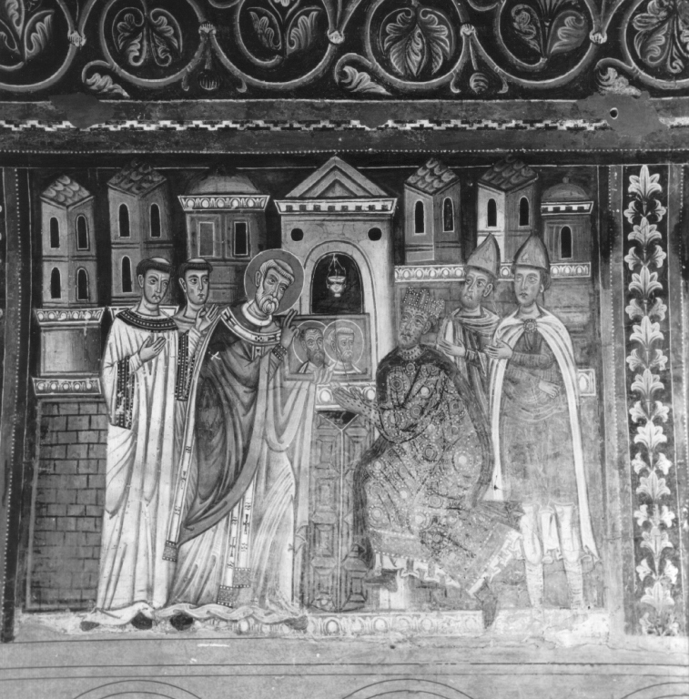 San Silvestro mostra a Costantino le immagini di San Pietro e San Paolo (dipinto) - ambito romano (sec. XIII)