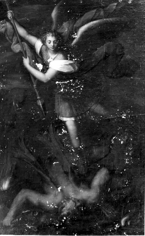 San Michele Arcangelo combatte Satana (dipinto) - ambito laziale (sec. XVI)