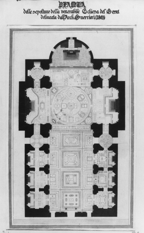 Pianta delle sepolture della venerabile Chiesa del Gesù delineata dall'architetto Guerrieri. 1863 (disegno) - ambito romano (sec. XIX)