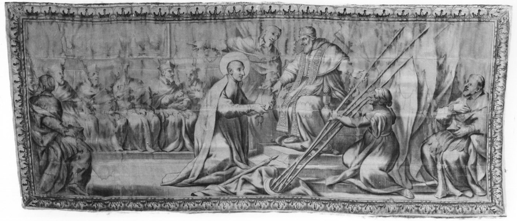 San Francesco Borgia riceve una missione da San Pio V (arazzo) di Baldi Lazzaro (sec. XVII)