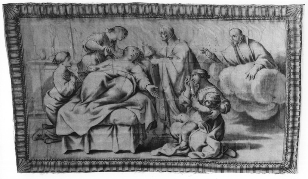Miracolo delle reliquie di San Francesco Borgia (arazzo) di Romanelli Giovanni Francesco (sec. XVII)