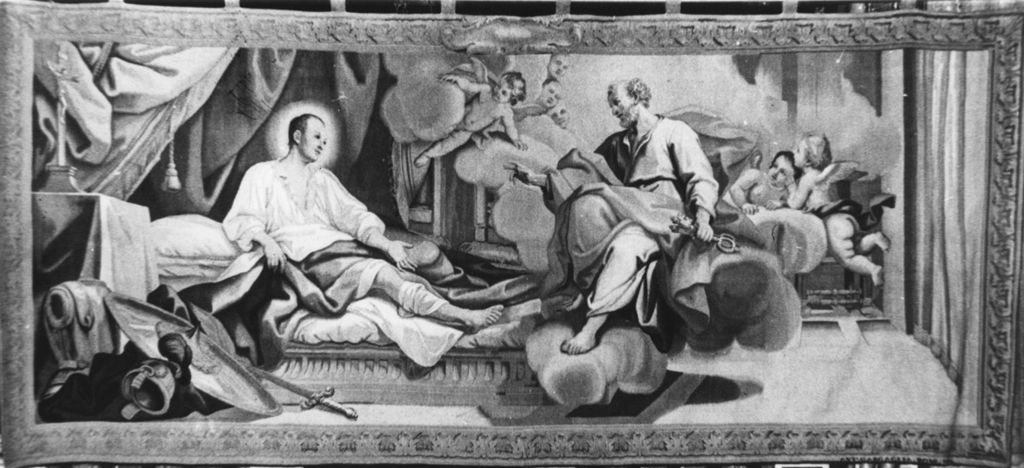 Sant'Ignazio guarito da San Pietro (arazzo) di Masucci Agostino, Bigatti Giovanni, Gargaglia Antonio (sec. XVIII)