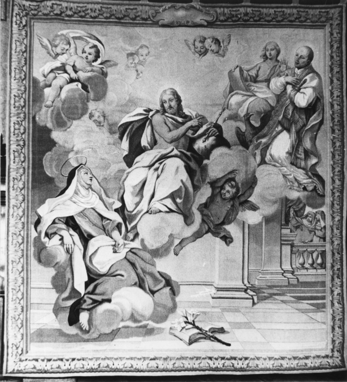 Santa Maria Maddalena de' Pazzi ha in visione Sant'Ignazio in Gloria (arazzo) di Masucci Agostino, Bigatti Giovanni, Gargaglia Antonio (sec. XVIII)