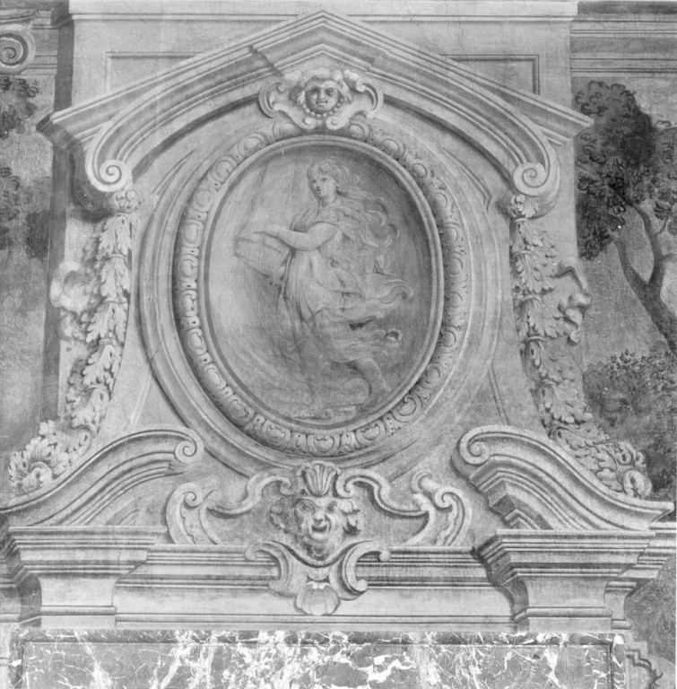 finte architetture con figure allegoriche (dipinto) - ambito romano (sec. XVIII)