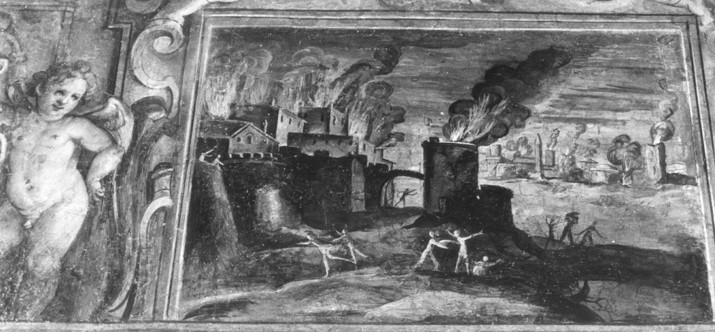 Paesaggio con città in fiamme (dipinto) di Allegrini Flaminio (sec. XVII)