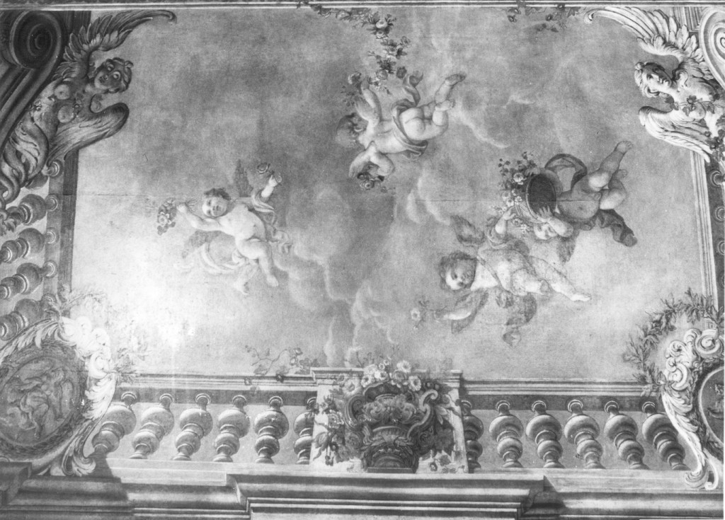 Finta architettura con putti alati e arpie (dipinto) di Bicchierai Antonio - ambito romano (sec. XVIII)