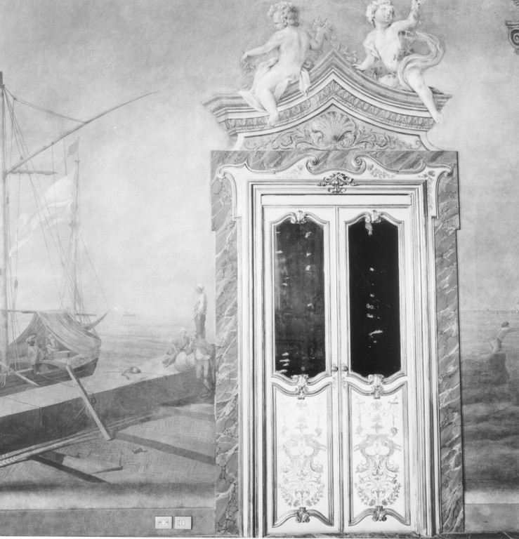 Finte architetture con fauni e amorini (dipinto) di Olivieri Giovanni Battista, Manglard Adrien (sec. XVIII)