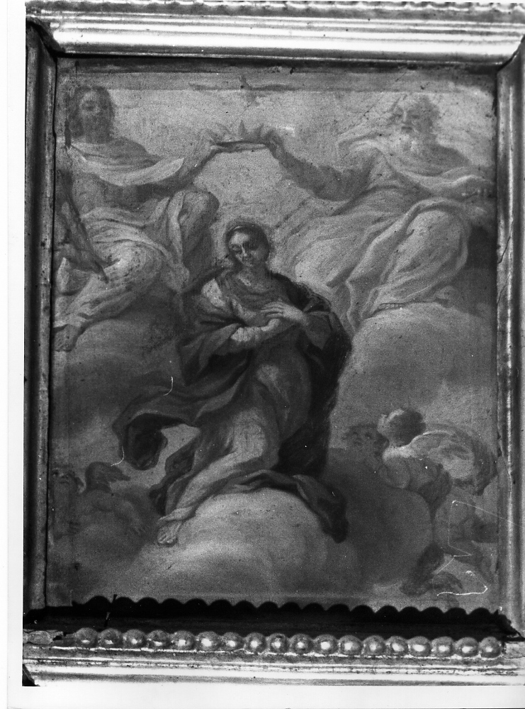 Madonna incoronata da Cristo e da Dio Padre, Madonna incoronata da Cristo e da Dio Padre (dipinto) di Cerruti Michelangelo (attribuito) (sec. XVIII)