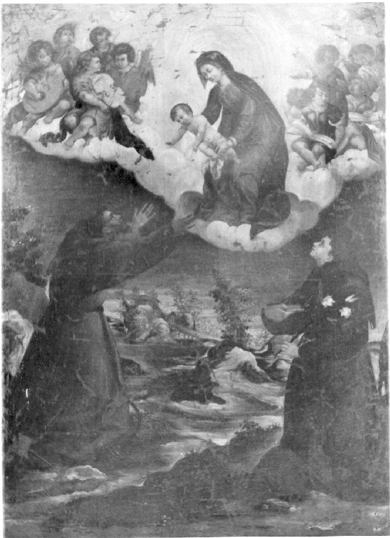 apparizione della Madonna con Bambino a San Francesco e Sant'Antonio da Padova (dipinto) - ambito laziale (fine/inizio secc. XVII/ XVIII)