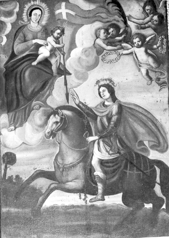 San Lanno riceve la bandiera da Cristo bambino (dipinto) - ambito laziale (sec. XVIII)