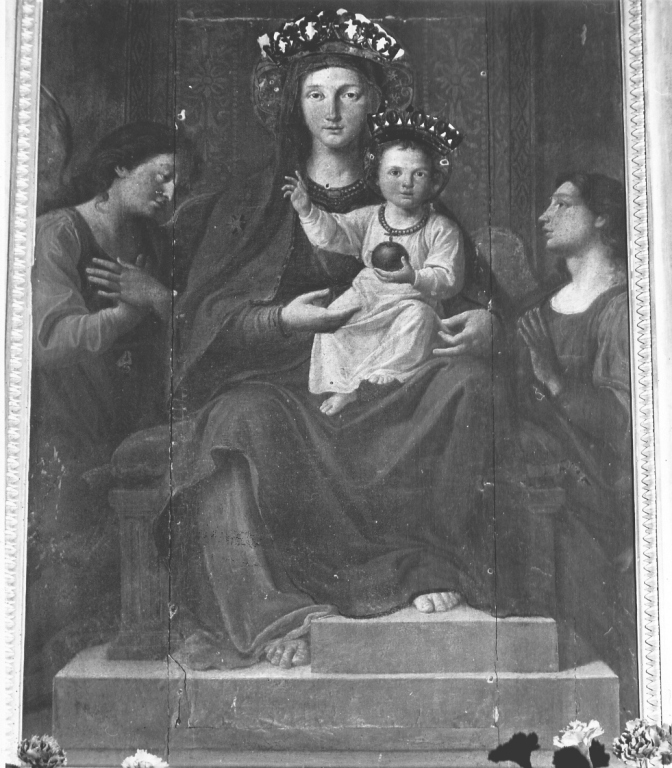 Madonna con Bambino in trono tra angeli (dipinto) - ambito romano (sec. XIX)