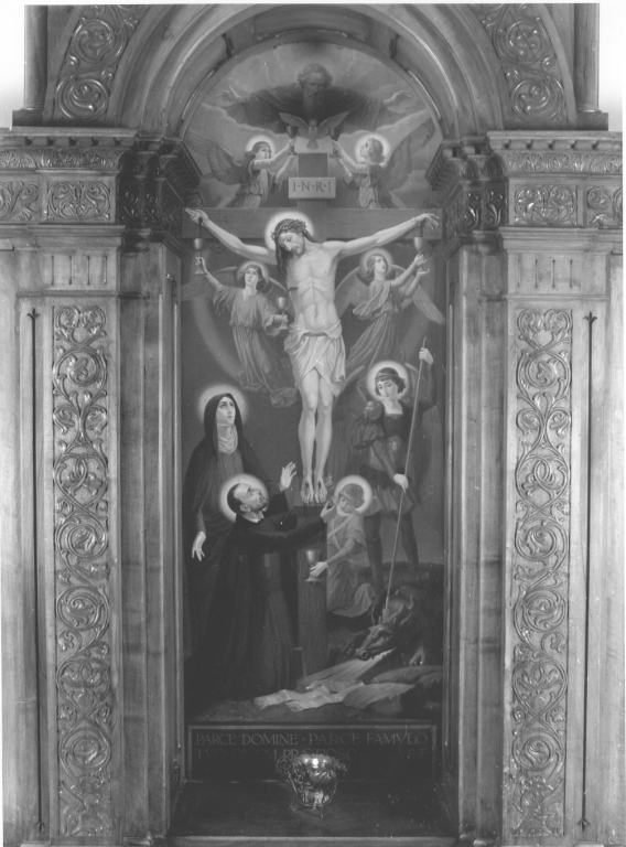 San Camillo de Lellis in adorazione del Crocifisso e Santi (dipinto) di Conti Giovanni Battista (prima metà sec. XX)
