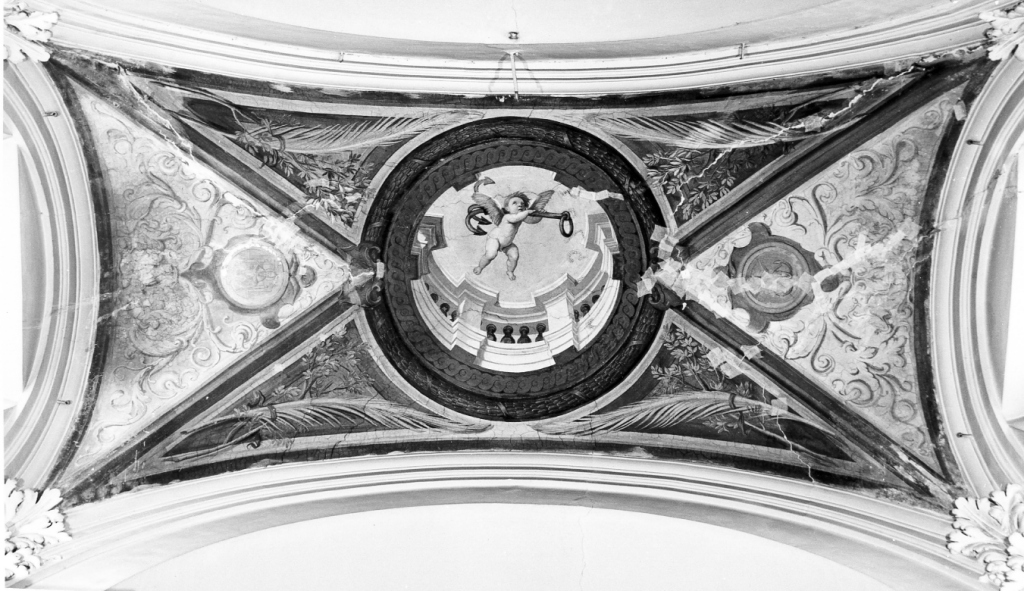 putto alato; elementi decorativi (dipinto) - ambito laziale (primo quarto sec. XVIII)