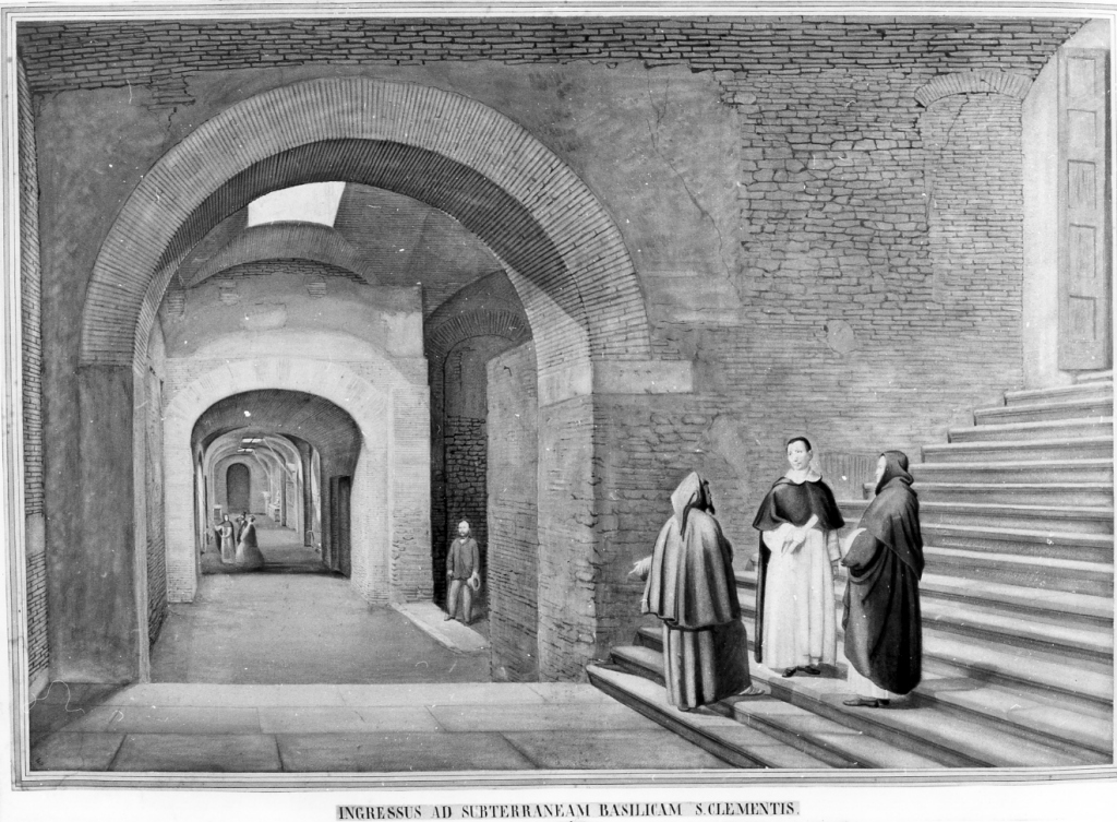 l'ingresso della basilica inferiore di San Clemente (dipinto) di Ewing William (sec. XIX)