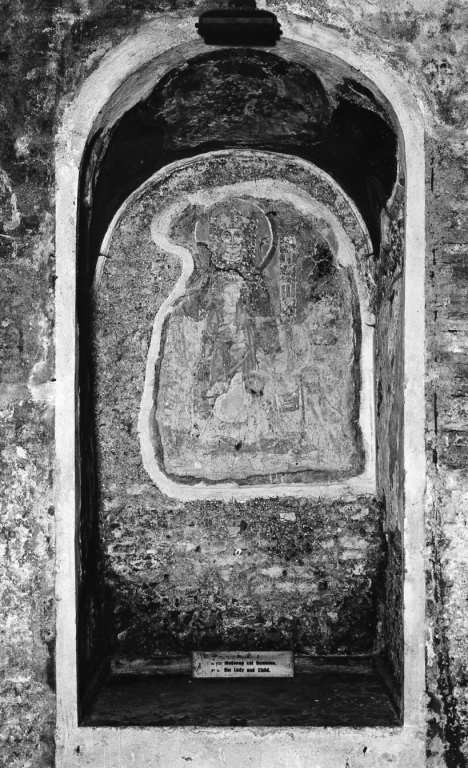 Madonna con Bambino; teste di sante (dipinto, frammento) - ambito romano (fine sec. VIII)