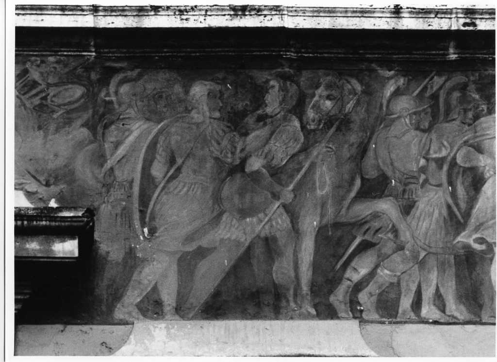 Muzio Scevola condotto prigioniero davanti a Porsenna (dipinto, complesso decorativo) di Maturino da Firenze, Caldara Polidoro detto Polidoro da Caravaggio (sec. XVI)