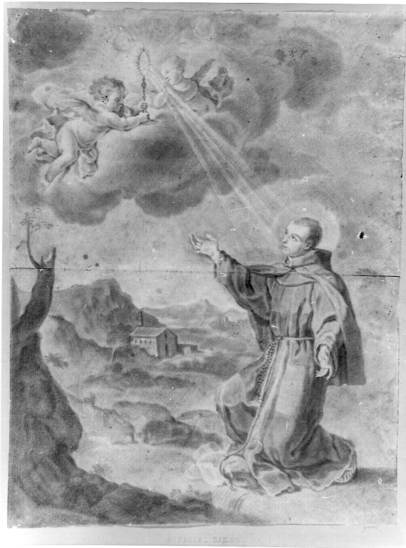 San Pasquale Baylon adora il SS. Sacramento (disegno) di Gennari Benedetto il Giovane (fine/inizio secc. XVII/ XVIII)