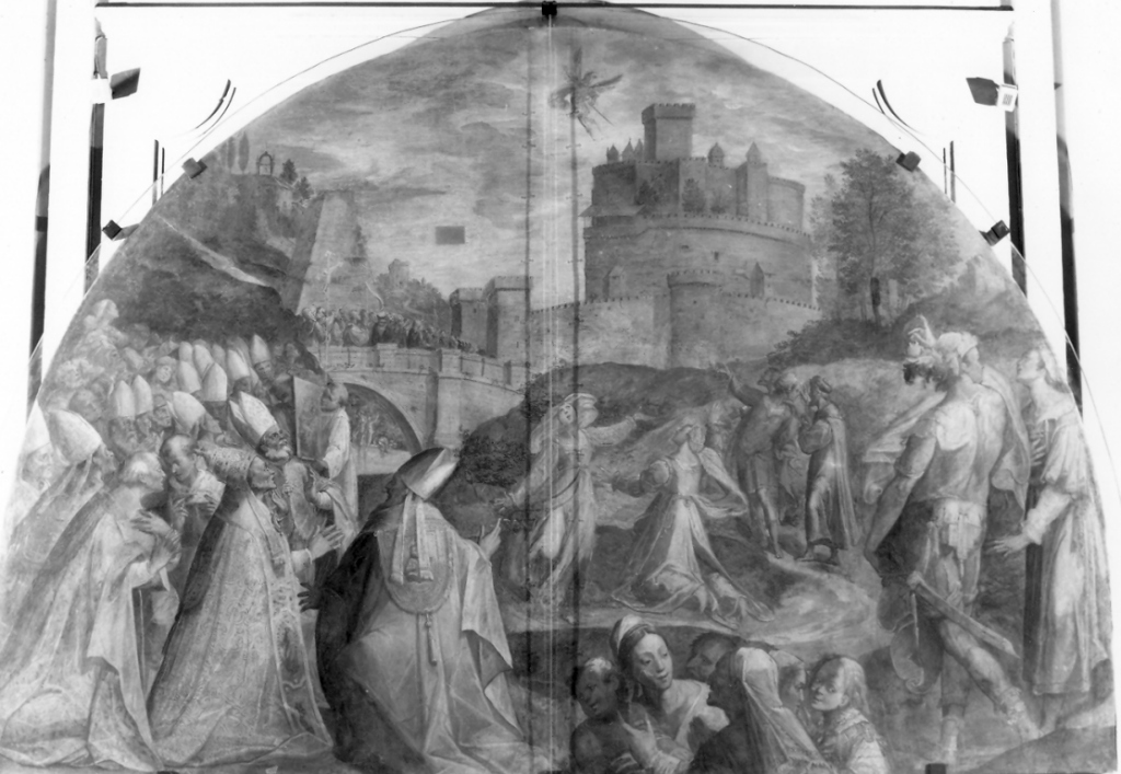 apparizione di San Michele Arcangelo sulla Mole Adriana (dipinto) di Lombardelli Giovanni Battista detto Montano (sec. XVI)