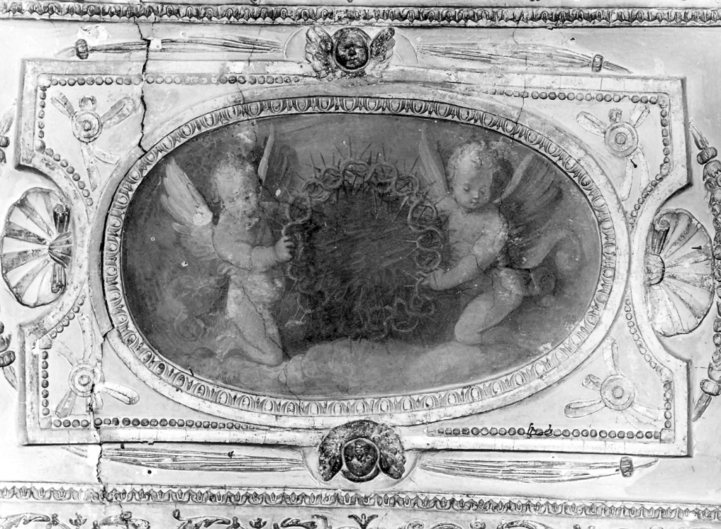 due putti sorreggono la corona di spine (dipinto) di Nogari Paris detto Paris Romano (sec. XVI)