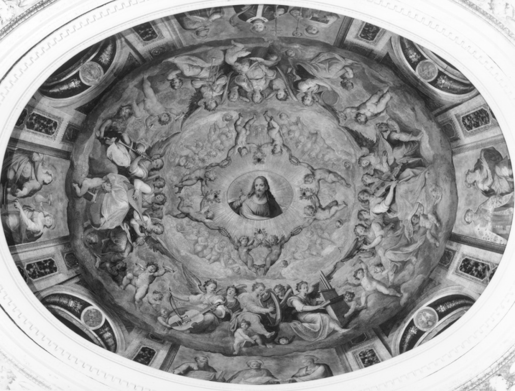 Cristo benedicente tra angeli (dipinto) di Circignani Niccolò detto Pomarancio (sec. XVI)