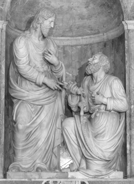 Cristo consegna le chiavi a San Pietro (gruppo scultoreo) di Della Porta Giovanni Battista (sec. XVI)