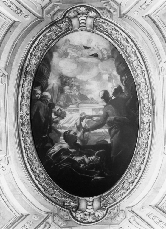 San Filippo Neri mostra a San Camillo de' Lellis gli angeli che conducono i Ministri degli Infermi all'assistenza (dipinto) di Gherardi Antonio (sec. XVII)