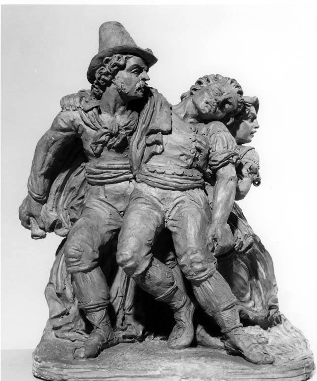Il ferito, famiglia di briganti in fuga (gruppo scultoreo) di Pinelli Bartolomeo (sec. XIX)