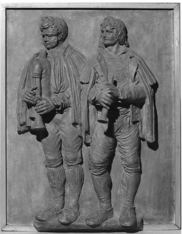 un pifferaio ed uno zampognaro (rilievo) di Pinelli Achille (sec. XIX)