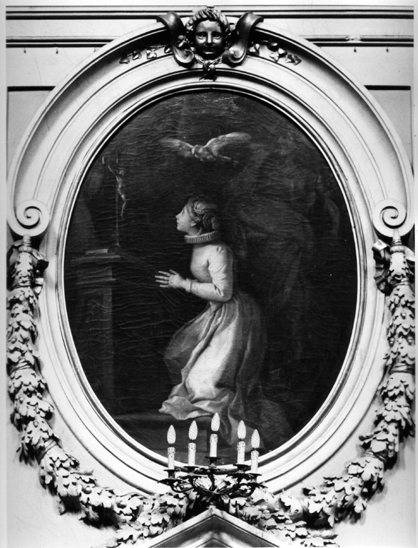 Santa Caterina da Siena fanciulla sorpresa dal padre in preghiera (dipinto) di Angeletti Pietro (sec. XVIII)