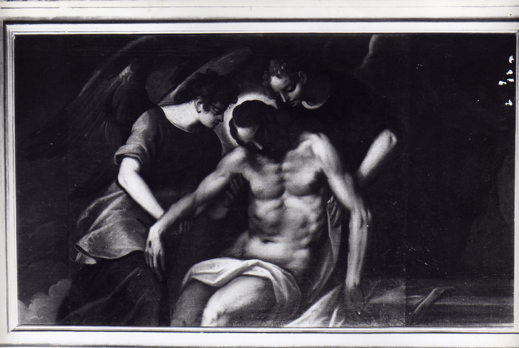 Cristo morto sorretto da due angeli (dipinto) di Negretti Jacopo detto Palma il Giovane (attribuito) (sec. XVII)