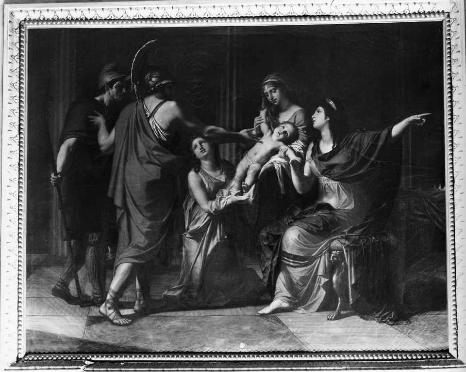 Priamo consegna a un fido il piccolo Paride per scongiurare l'oracolo (dipinto) di Leopardi Marcello (sec. XVIII)