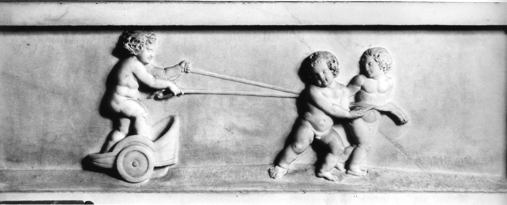 Un putto su una biga trainato da altri due putti (rilievo, elemento d'insieme) di Pacetti Vincenzo (sec. XVIII)