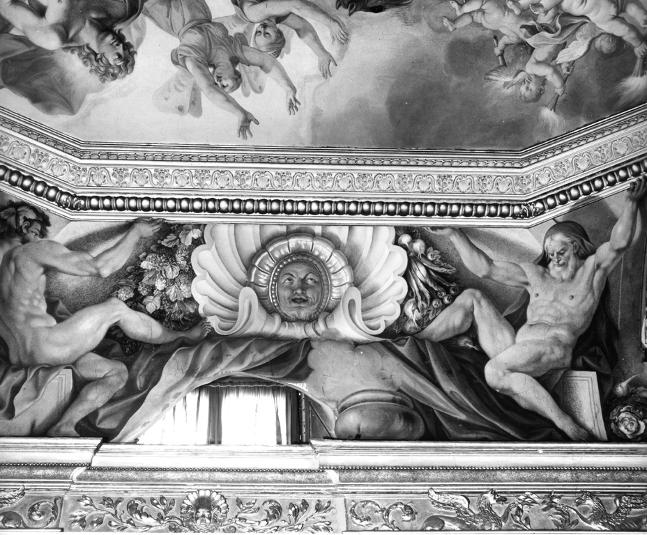 Due giovani nudi sostengono la cornice (dipinto murale) di Chiari Fabrizio (sec. XVII)